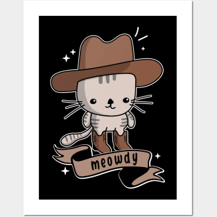 Meowdy Kawaii Cat with Southern Cowboy Hat and Cowboy Boots Posters and Art